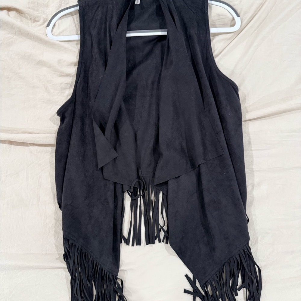 Black Fringe Draped Vest